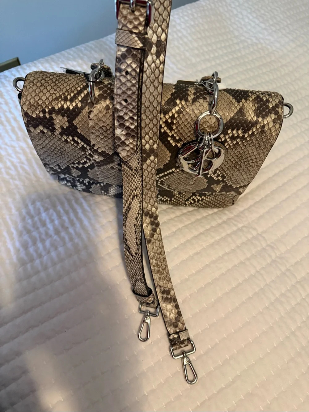 Dior Python-Print Top Handle in Beige and Dark Brown